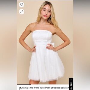 NEW without tags Lulus strapless tulle mini bow dress with pearls